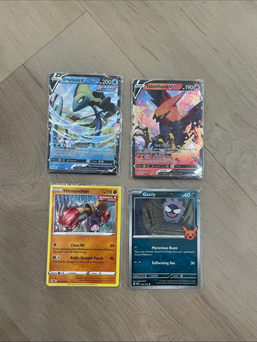 Pokemon Inteleon V, Talonflame V, Hitmonchan, Gastly